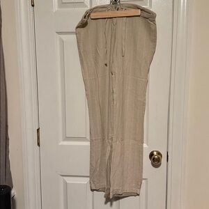 Wet Seal Beige Drawstring Linen-Blend Pants